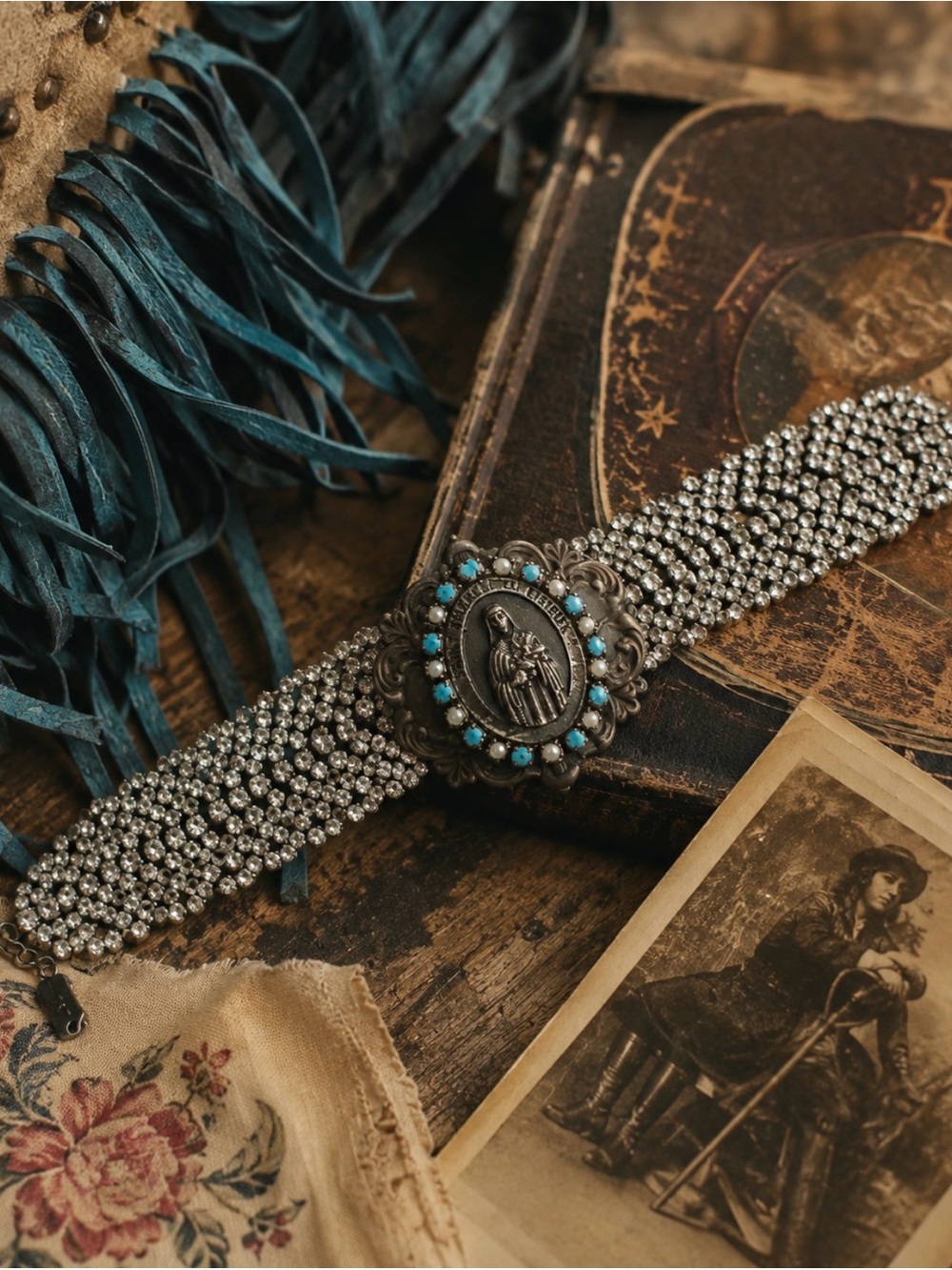 Saint Thérèse of Lisieux Turquoise rhinestone bracelet